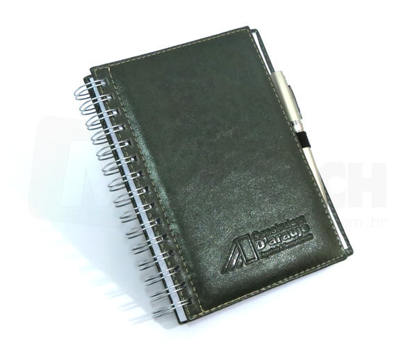 AGENDAS PERSONALIZADAS WIRE-O COURO SINTÉTICO BARROCO COM SUPORTE